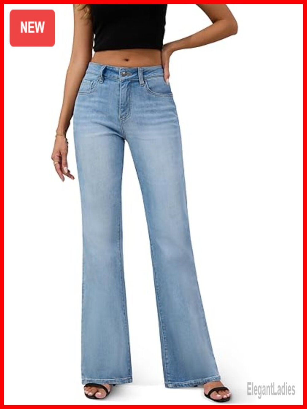 High Rise Wide Leg Flared Bell Bottom Stretchy Denim Jeans
